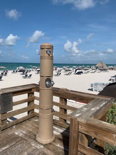 Beige Outdoor Shower Tower by the beach